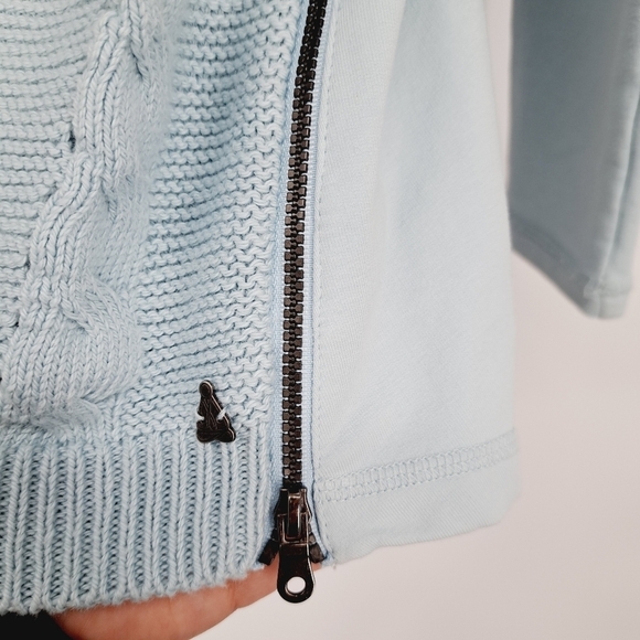 Neon Buddha Sky Blue Cable Knit Front Ponte Knit Side Zip Sweater - Picture 4 of 10